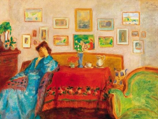 Jozsef Rippl-Ronai Lady in Blue Dress in Interieur oil painting picture
